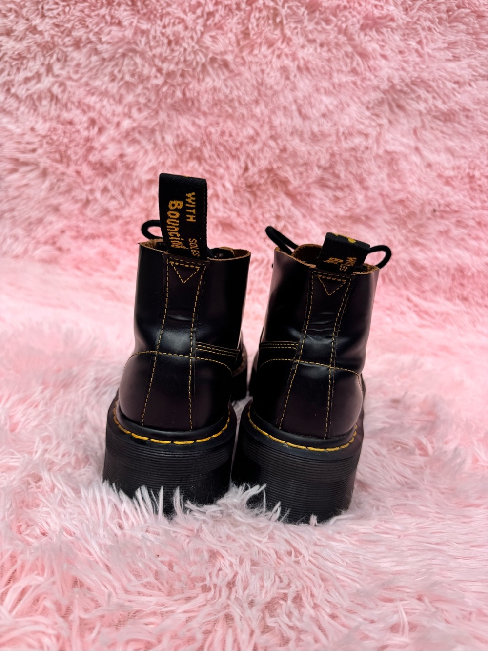 Dr. Martens Black Lace-Up Platform Boots with Yellow Stitching - Picture 4 of 6